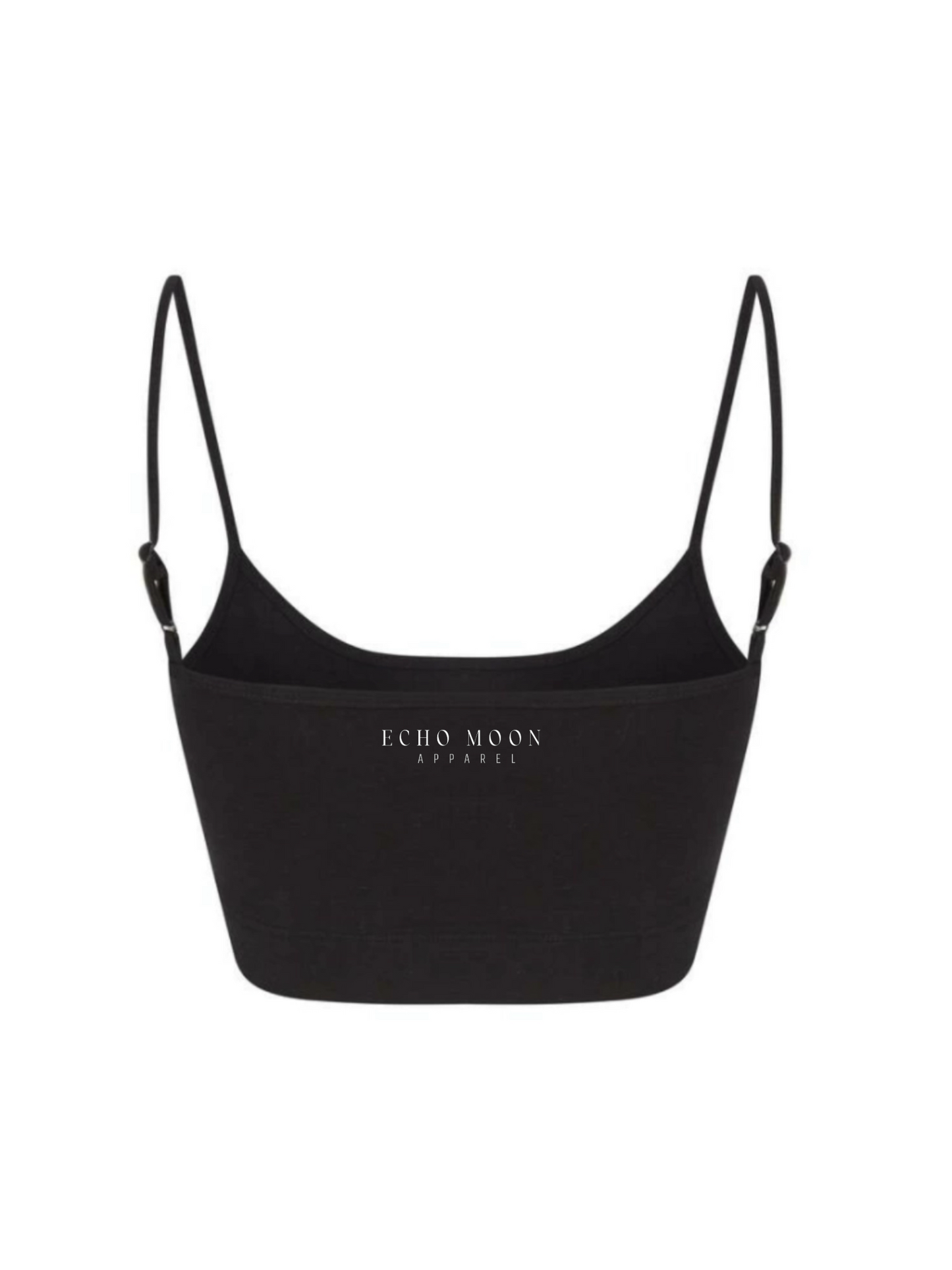 Echo Moon Apparel black crescent cami top PETA approved vegan back side