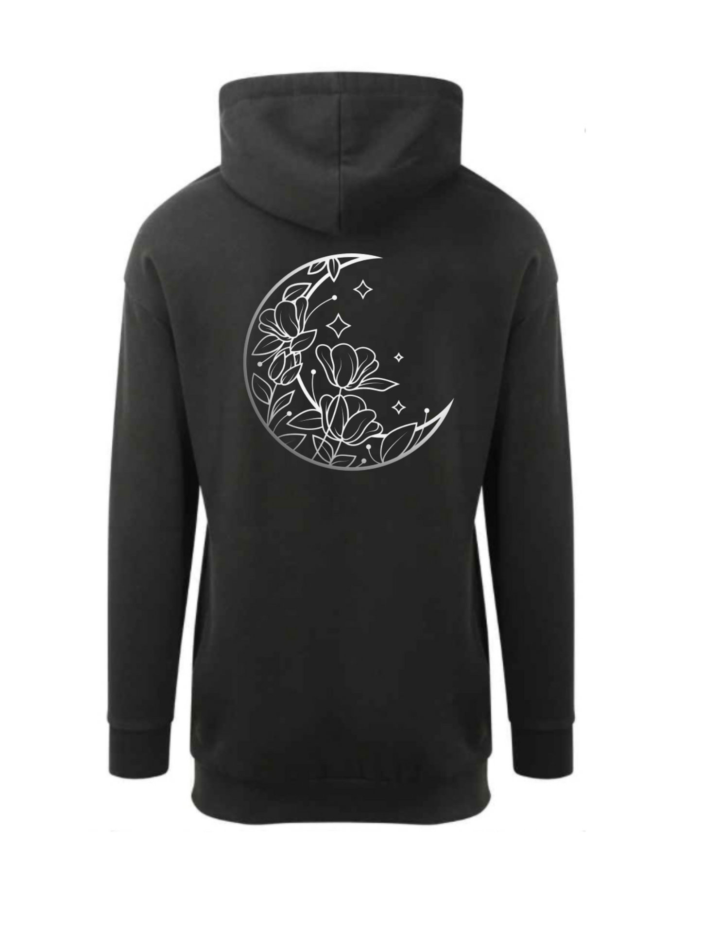 Echo Moon Apparel black crescent hoodie dress PETA vegan certified back side