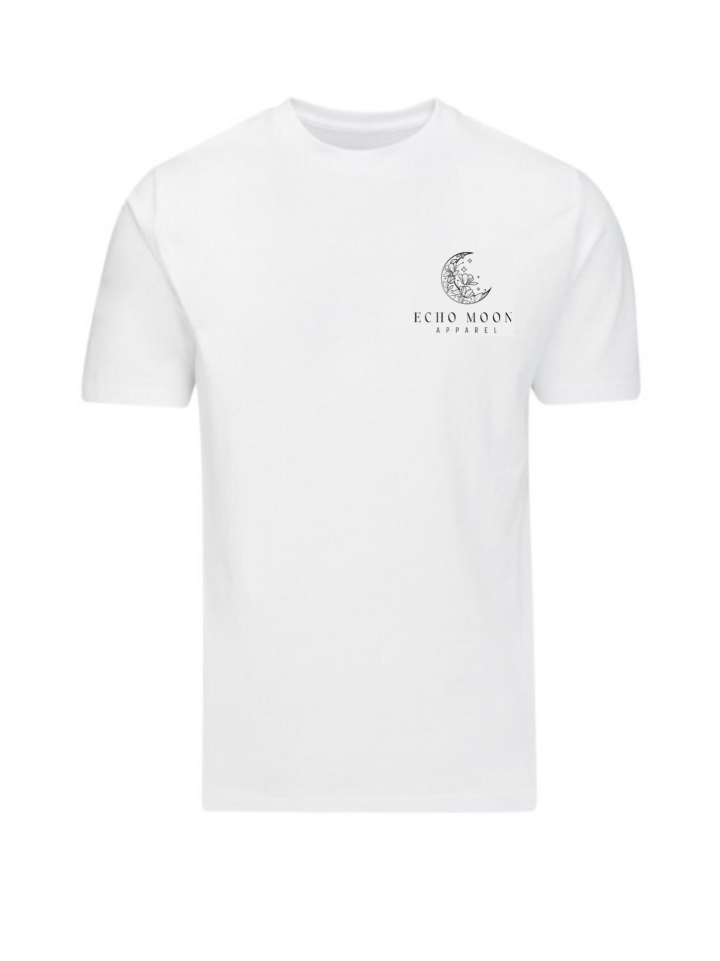 Echo Moon Apparel white crescent unisex t-shirt 100% organic cotton front side