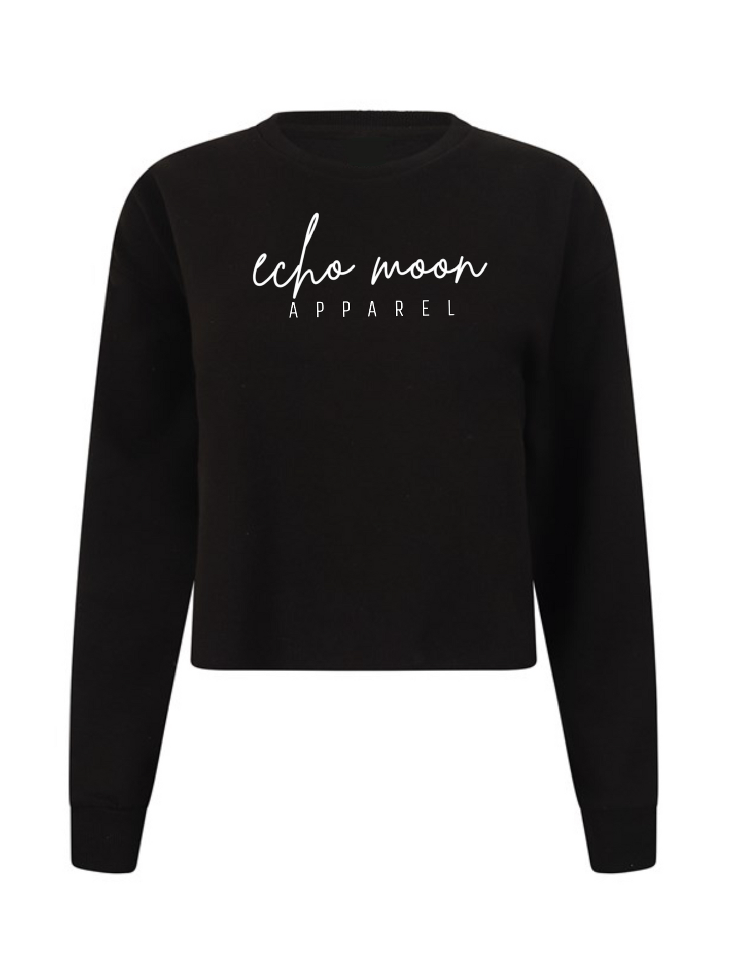 Echo Moon Apparel black cropped sweatshirt top PETA approved vegan front side