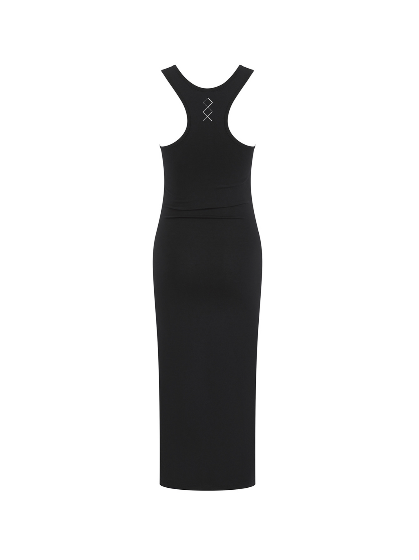 EchoMoon Apparel black lucid hex racerback midi dress PETA approved vegan back side