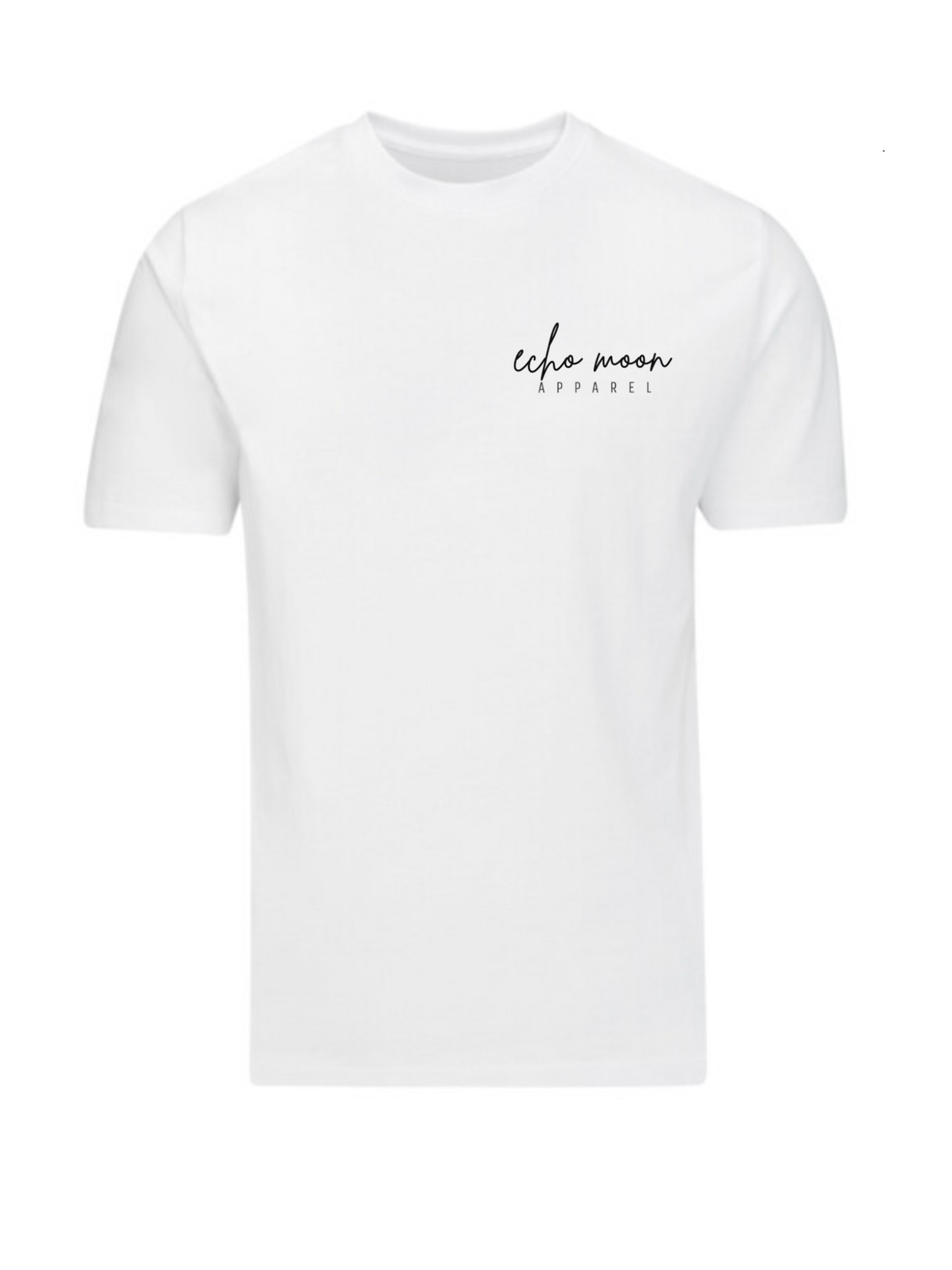 Echo Moon Apparel white reverence t-shirt 100% organic cotton front side