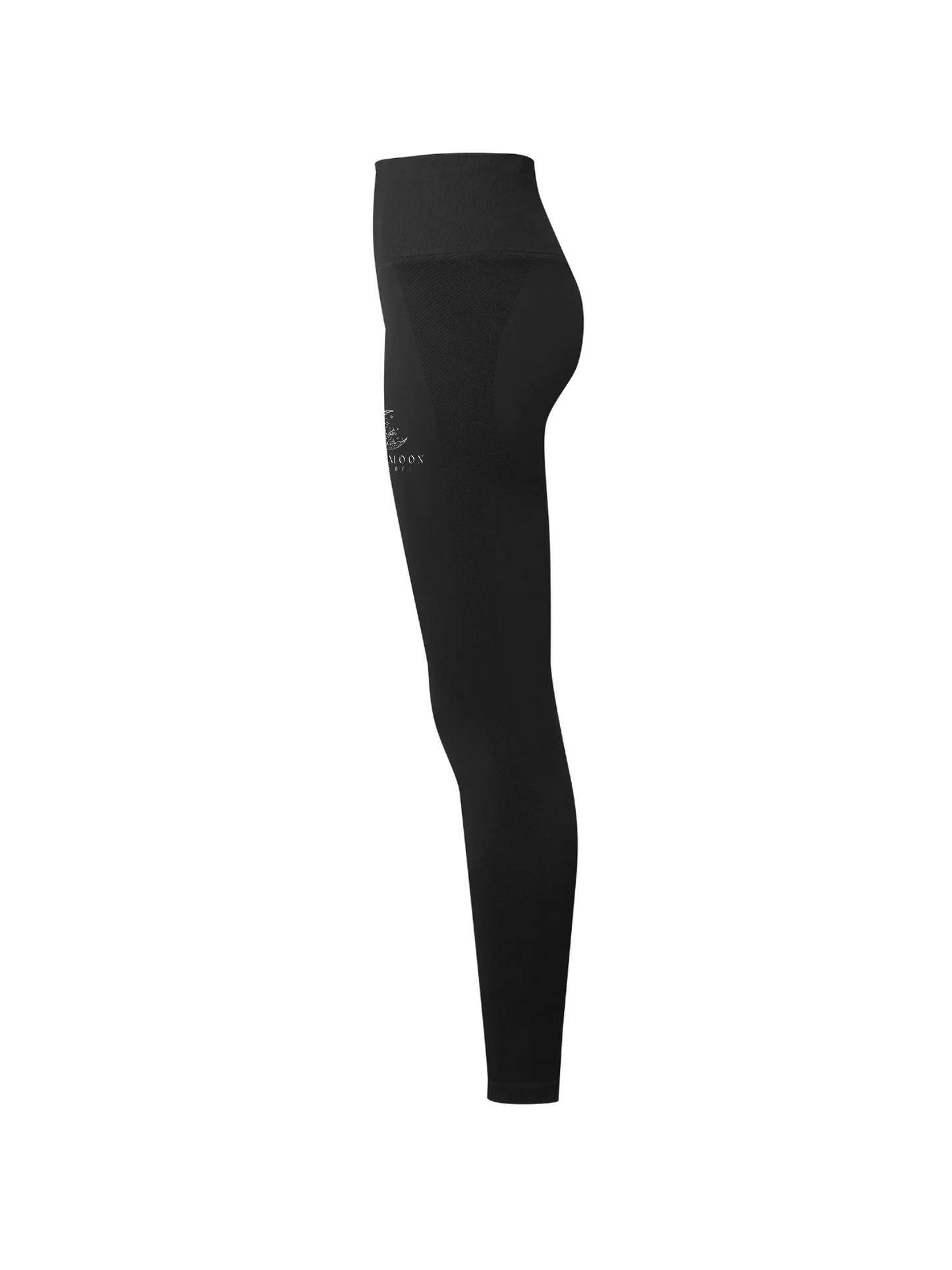 Echo Moon apparel black scrunch fit leggings 92% recycled polyester side view