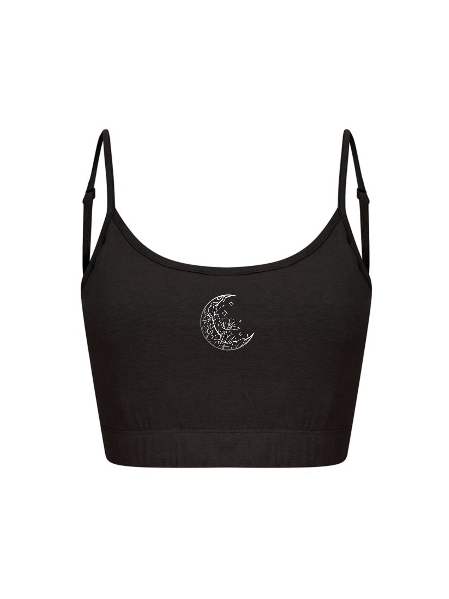 Echo Moon Apparel black crescent cami top PETA approved vegan front side