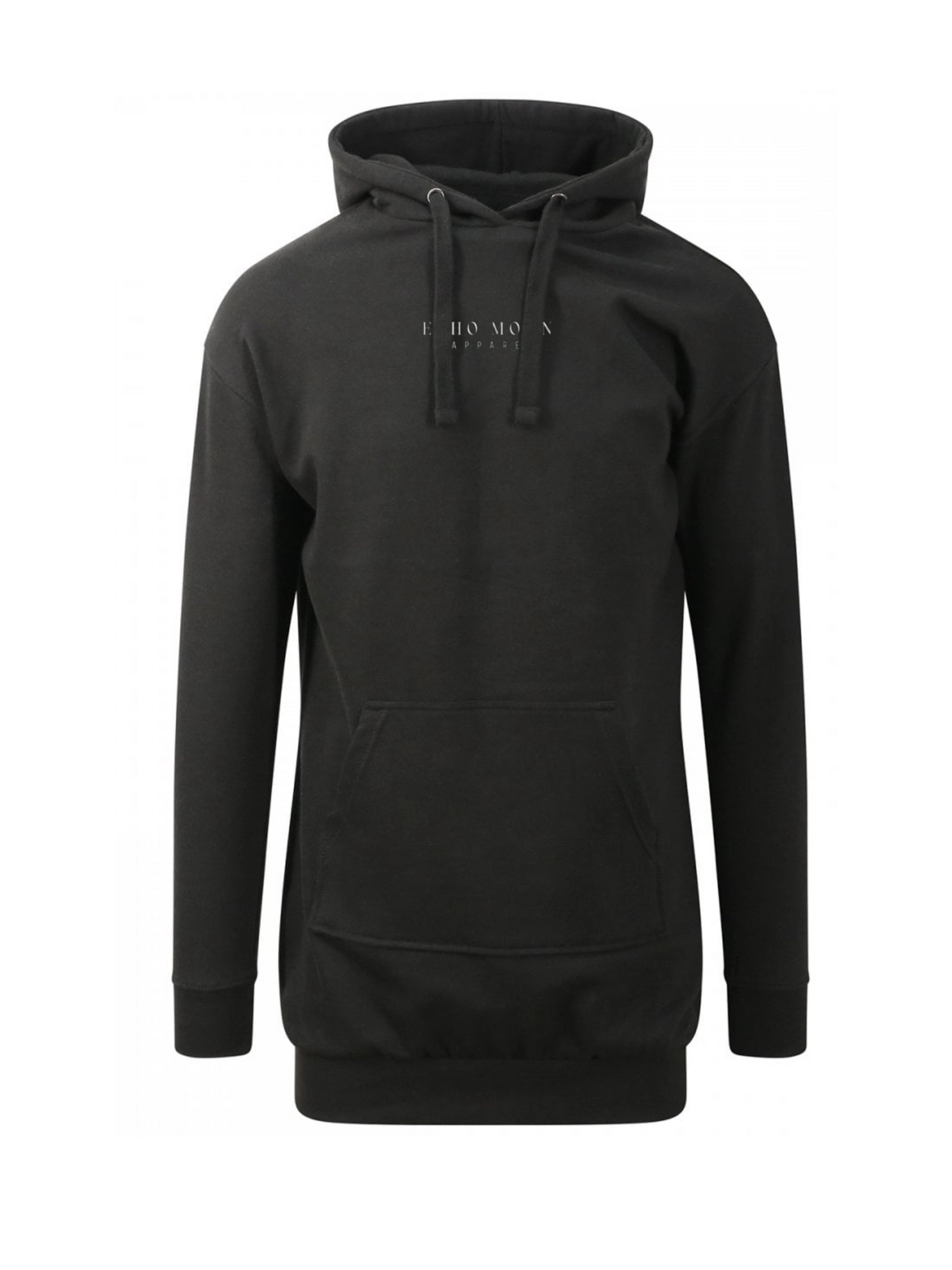 Echo Moon Apparel black crescent hoodie dress PETA vegan certified front side 