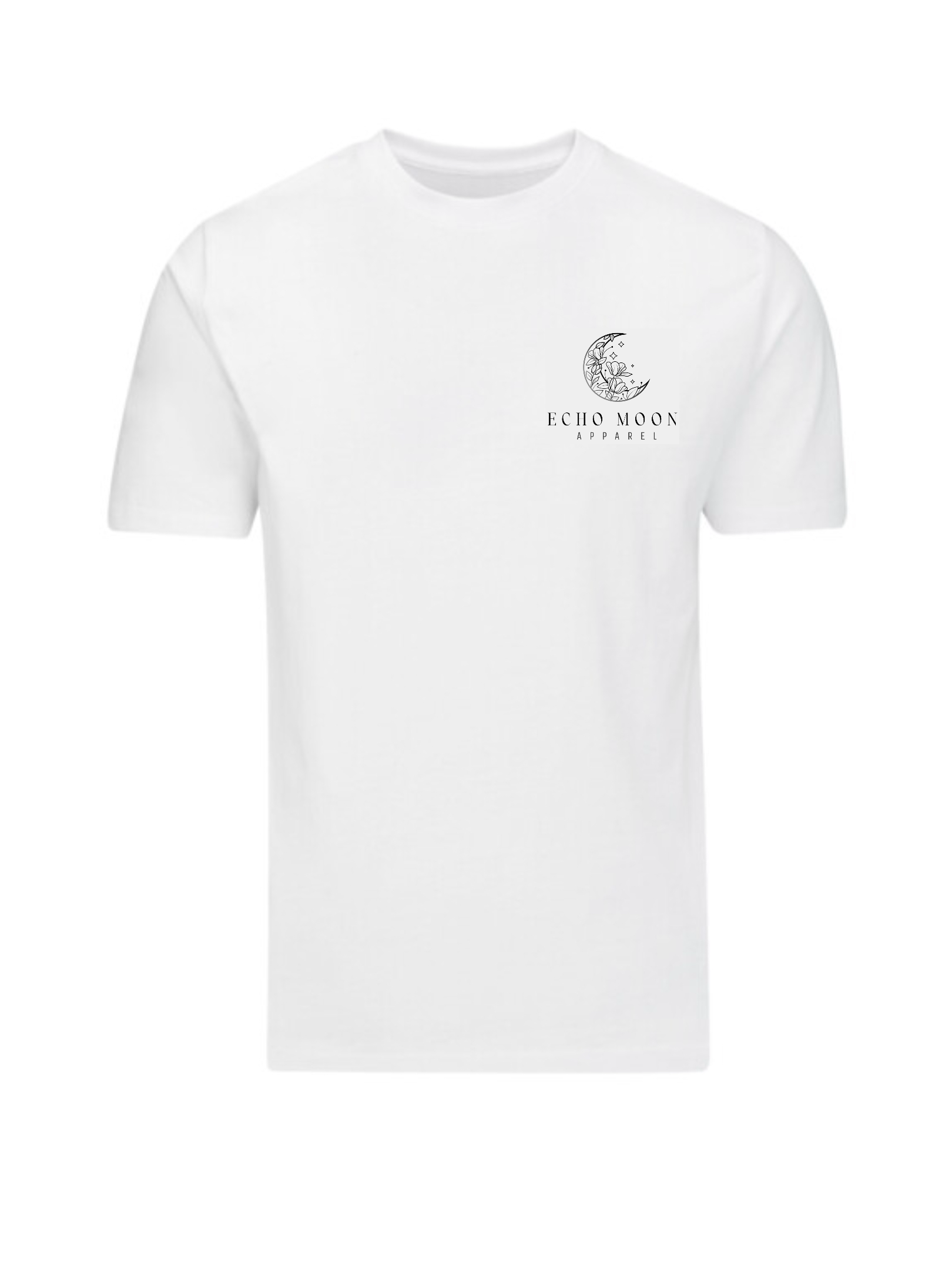 Echo Moon Apparel white crescent unisex t-shirt 100% organic cotton front side 