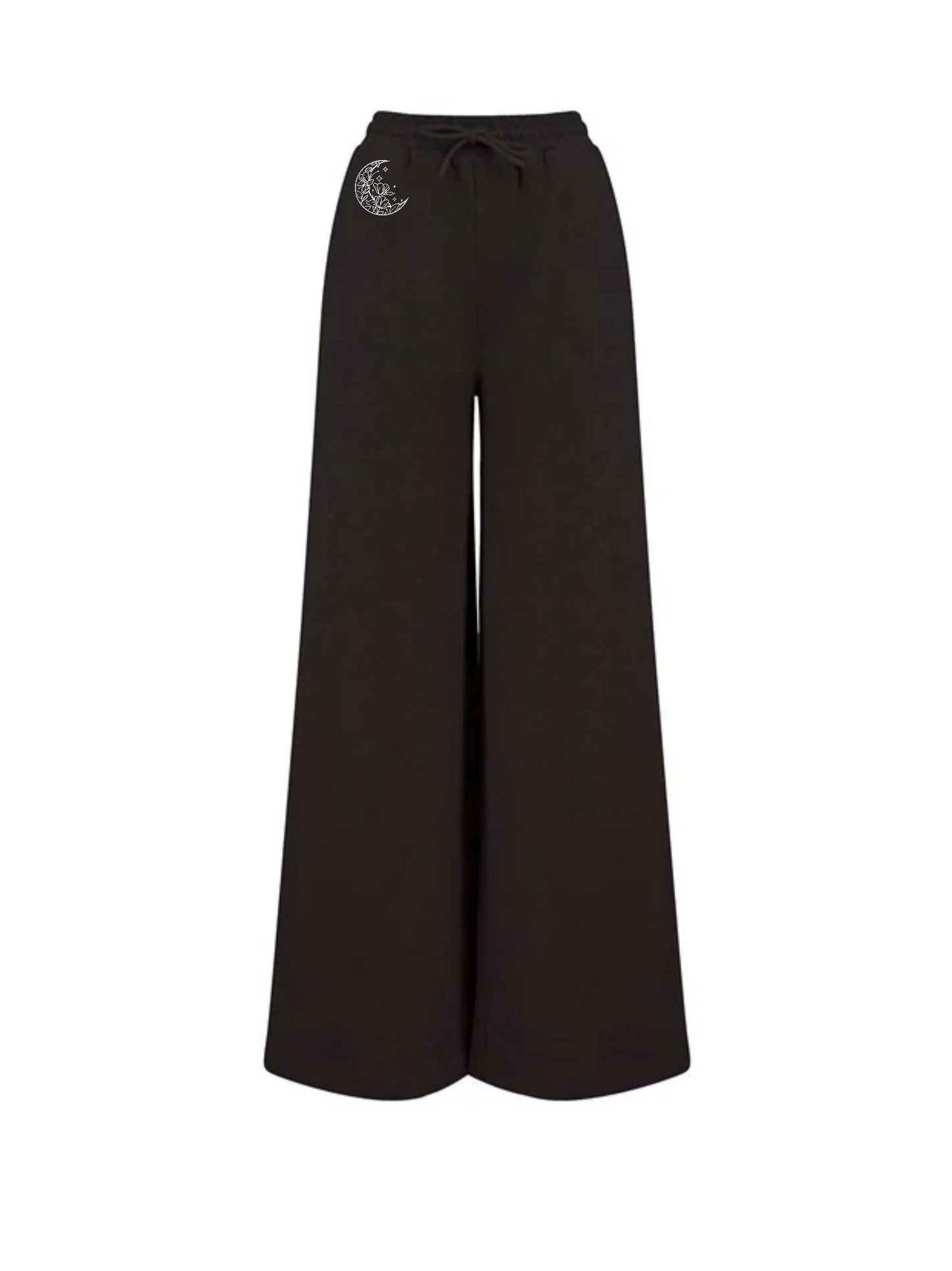 Echo Moon Apparel black flared wide leg joggers 60% regenerated cotton 40% recycled polyester front side