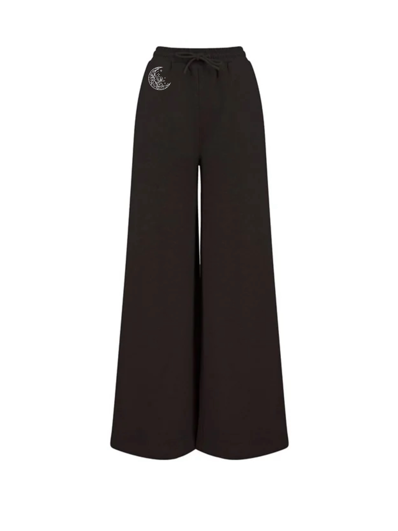 Echo Moon Apparel black flared wide leg joggers 60% regenerated cotton 40% recycled polyester front side