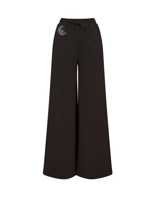 Echo Moon Apparel black flared wide leg joggers 60% regenerated cotton 40% recycled polyester front side