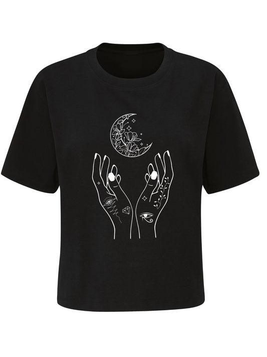 Echo Moon Apparel black reverence crop t-shirt front side
