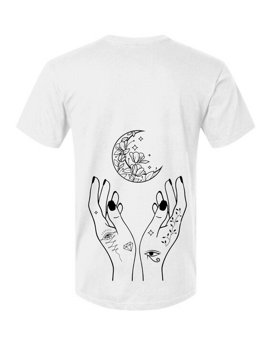 Echo Moon Apparel white reverence t-shirt 100% organic cotton front side