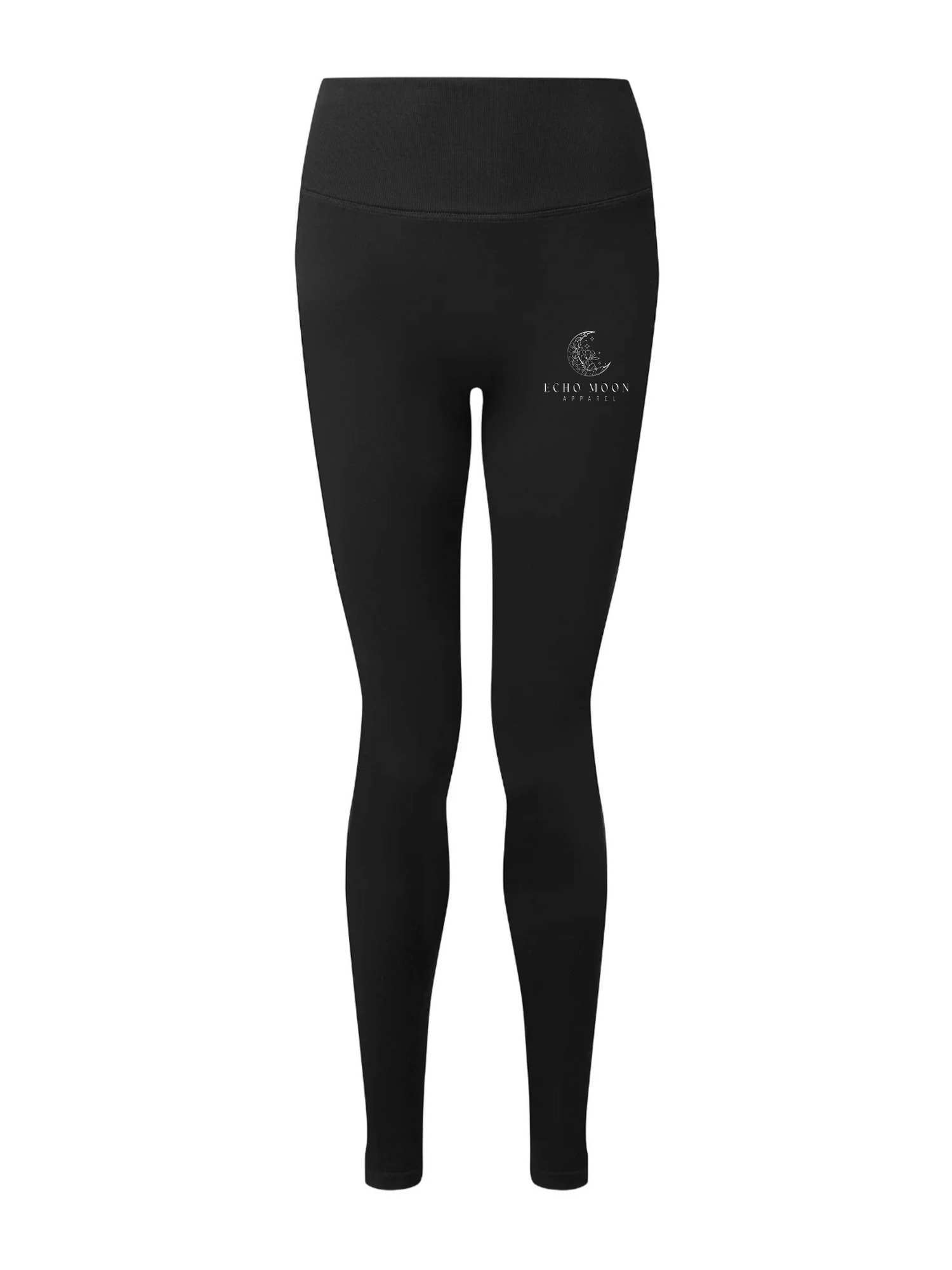 Echo Moon apparel black scrunch fit leggings 92% recycled polyester front side