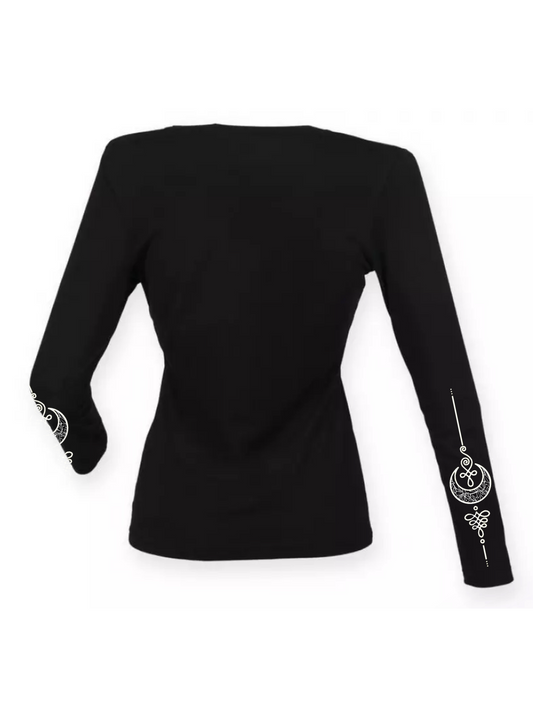 Echo Moon Apparel black unalome long sleeve tee  PETA approved vegan back side